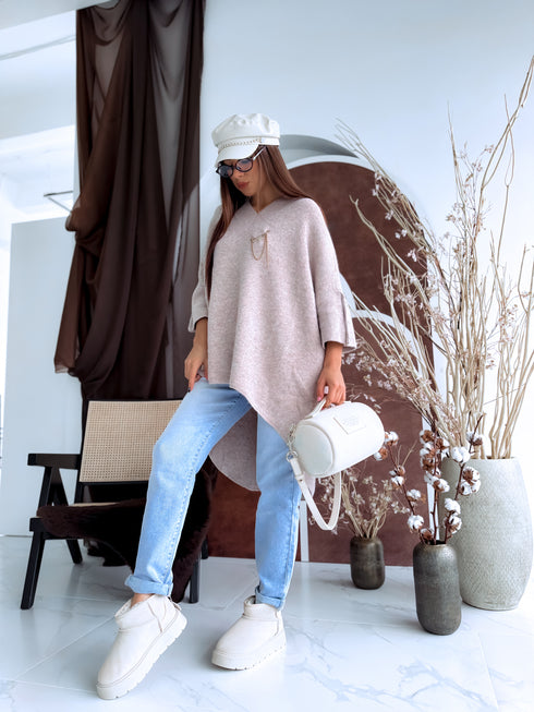 "BOND" pagarināts lielizmēra džemperis 3888L - TUMŠI BĒŠS